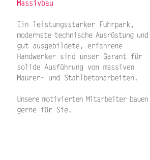 Massivbau: Ein leistungsstarker Fuhrpark, moderne Ausr&uuml;stung und gut ausgebildete, erfahrene Handwerker